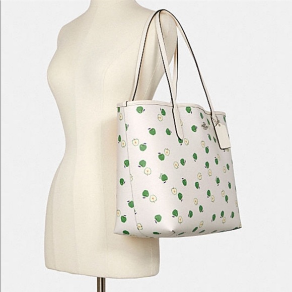 Coach Leather City Tote With Apple Print - Picture 4 of 7